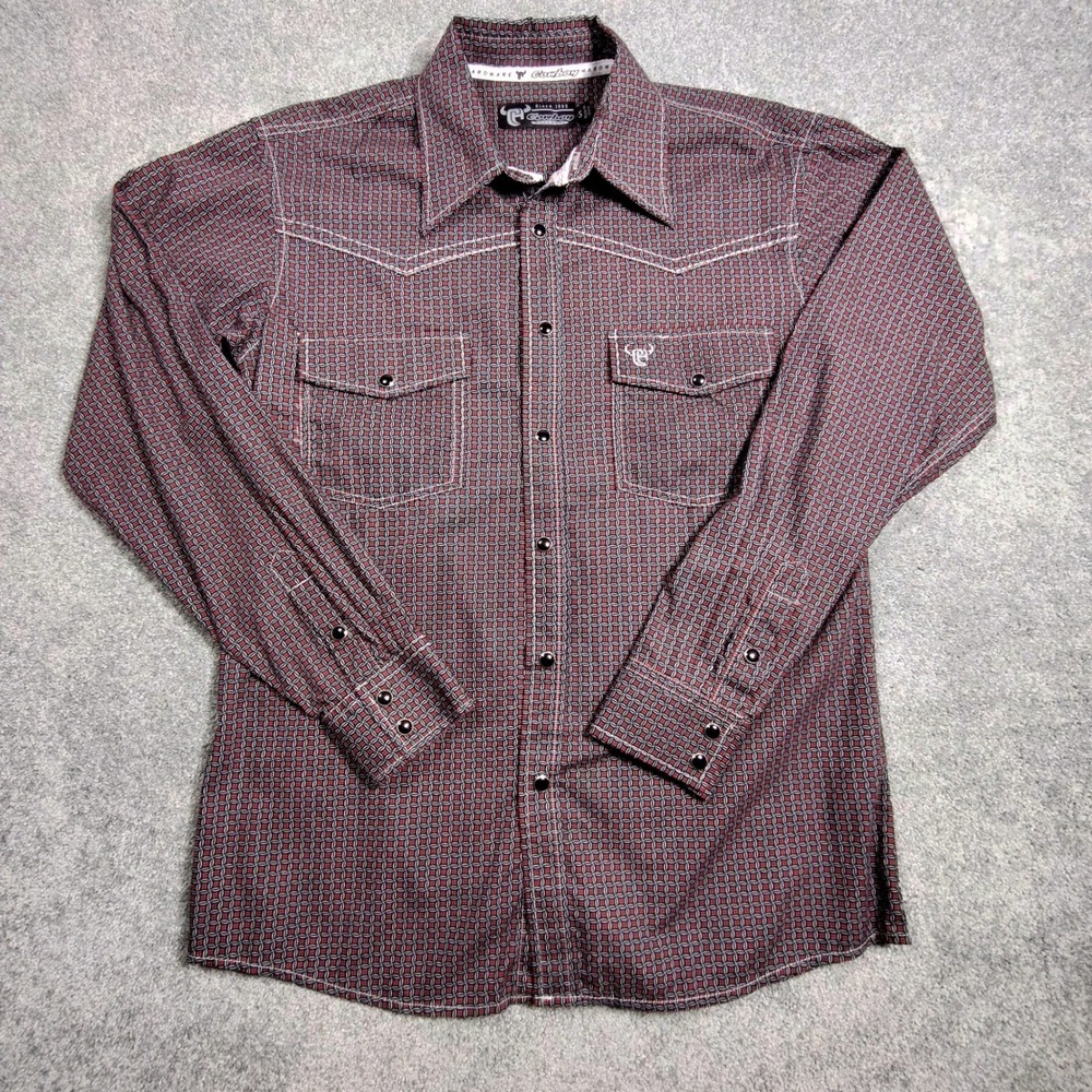 Cowboy Hardware Shirt Mens S Snap Geometric Print Western Long Sleeve Country